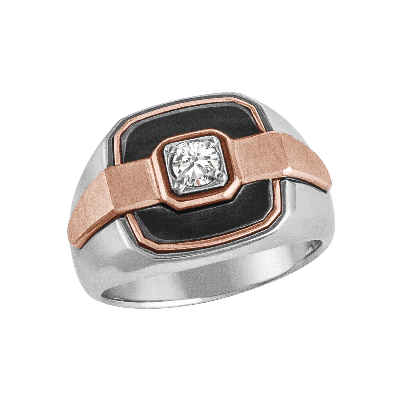 Round Men's White/rose Diamond Solitaire Ring · 0.33 ct tw