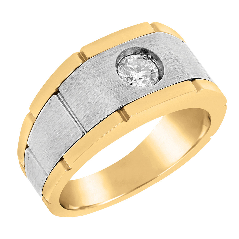 Round Men's Two Tone Satin Diamond Solitaire Fashion Ring · 1.00 ct tw