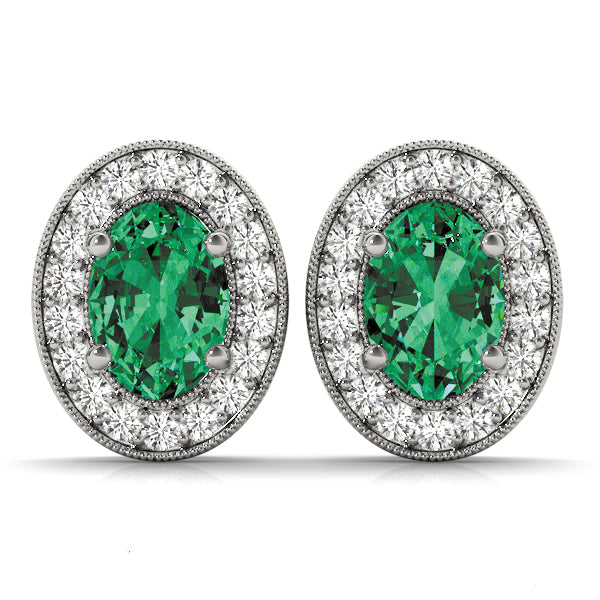 Oval Halo Millgrain Diamond Earrings · 0.48 ct tw