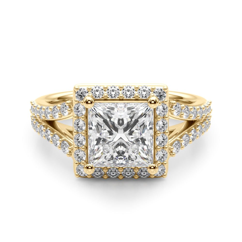 Square Halo PC Center Split Shank Diamond Engagement Ring · 3.28 ct tw
