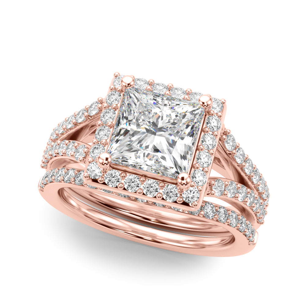 Square Halo PC Center Split Shank Diamond Engagement Ring · 3.28 ct tw