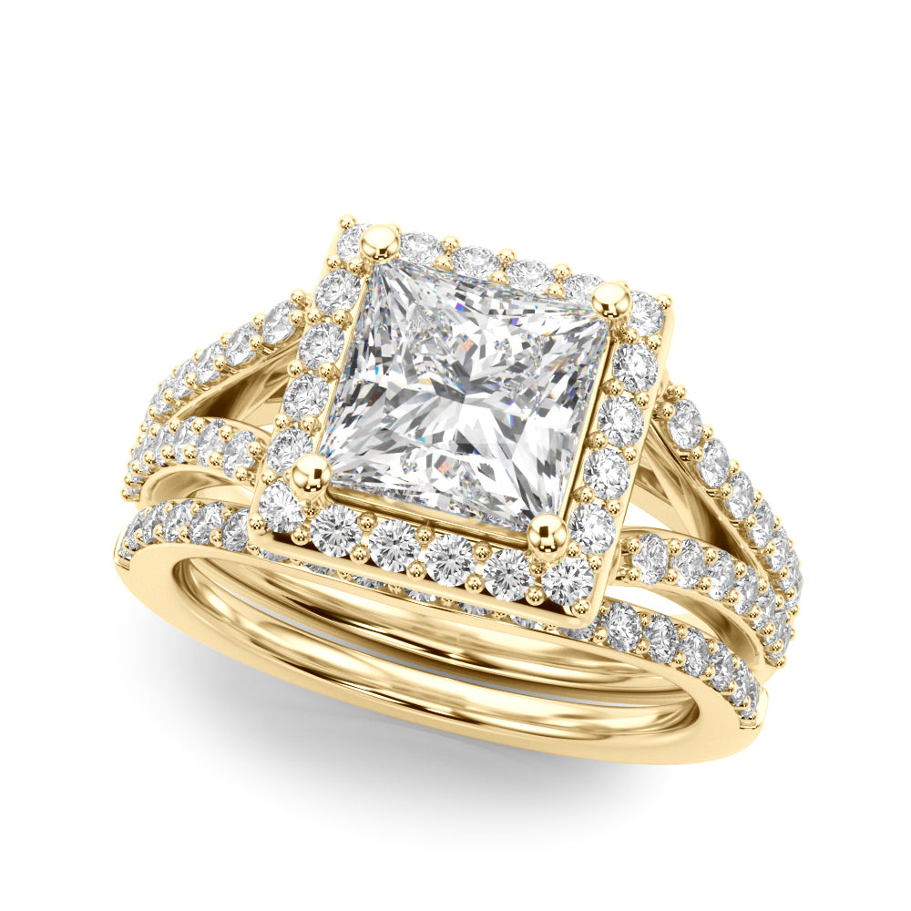 Square Halo PC Center Split Shank Diamond Engagement Ring · 3.28 ct tw