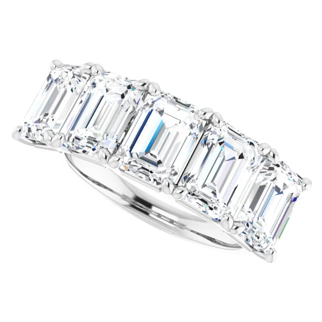 Five stone Emerald Lab Grown Anniversary Band