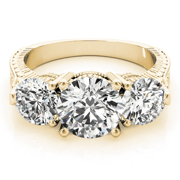 Round Engraved Three-Stone Diamond Engagement Ring · 2.00 ct tw