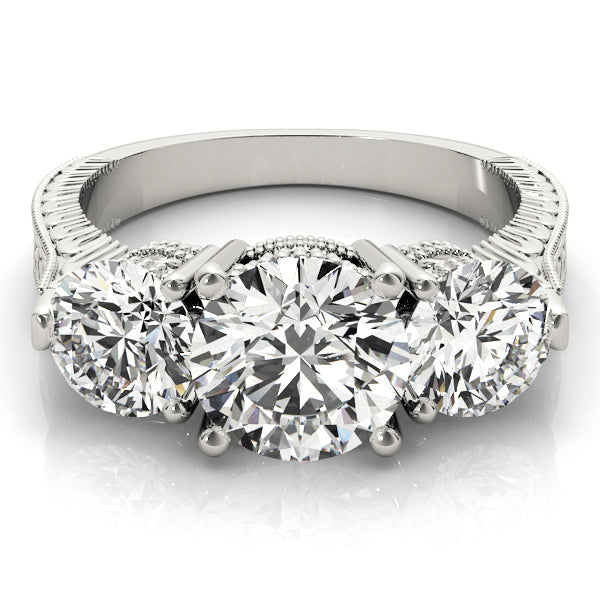 Round Engraved Three-Stone Diamond Engagement Ring · 2.00 ct tw