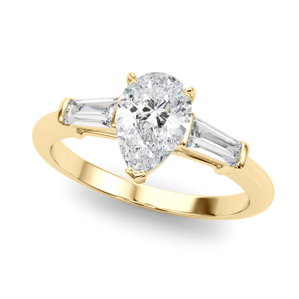 Pear Three-Stone Center Taper Baguette Sides Diamond Ring · 1.46 ct tw