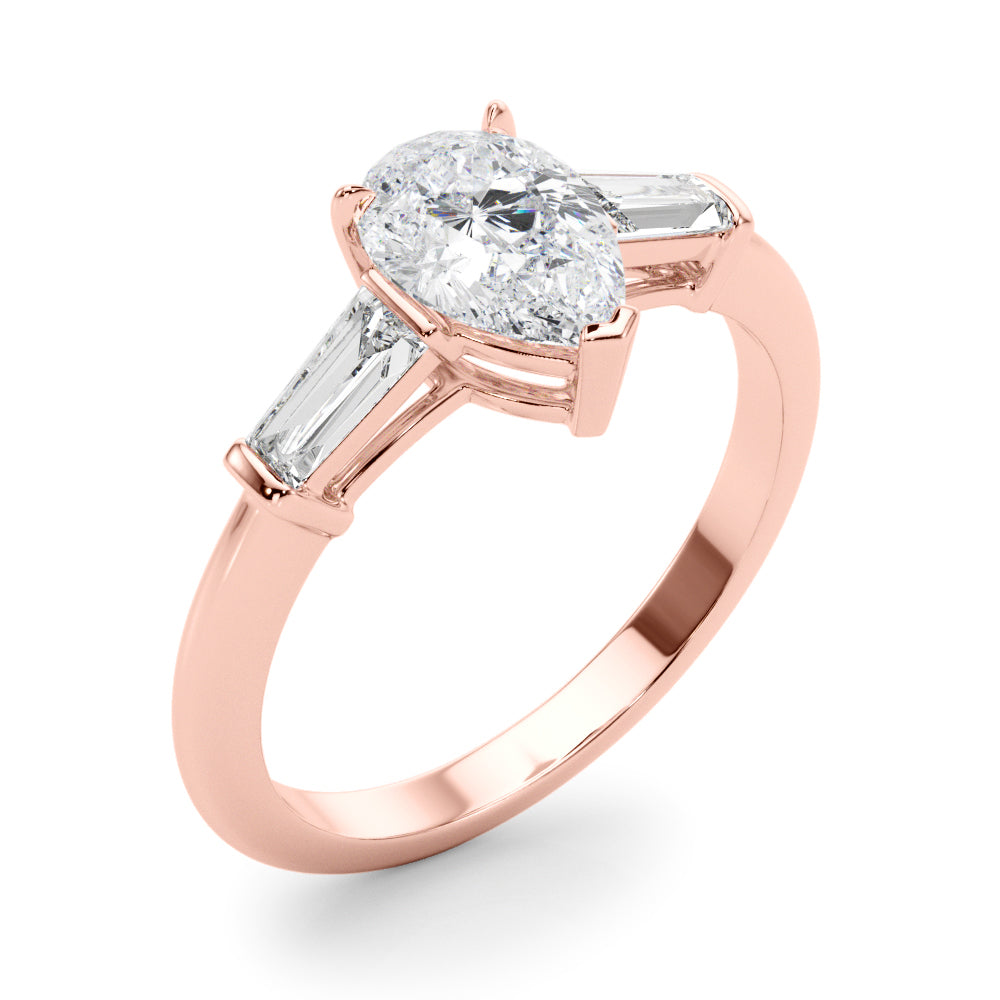 Pear Three-Stone Center Taper Baguette Sides Diamond Ring · 1.16 ct tw