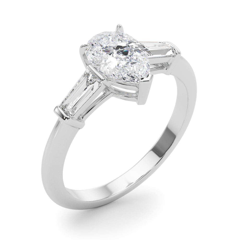Pear Three-Stone Center Taper Baguette Sides Diamond Ring · 1.46 ct tw