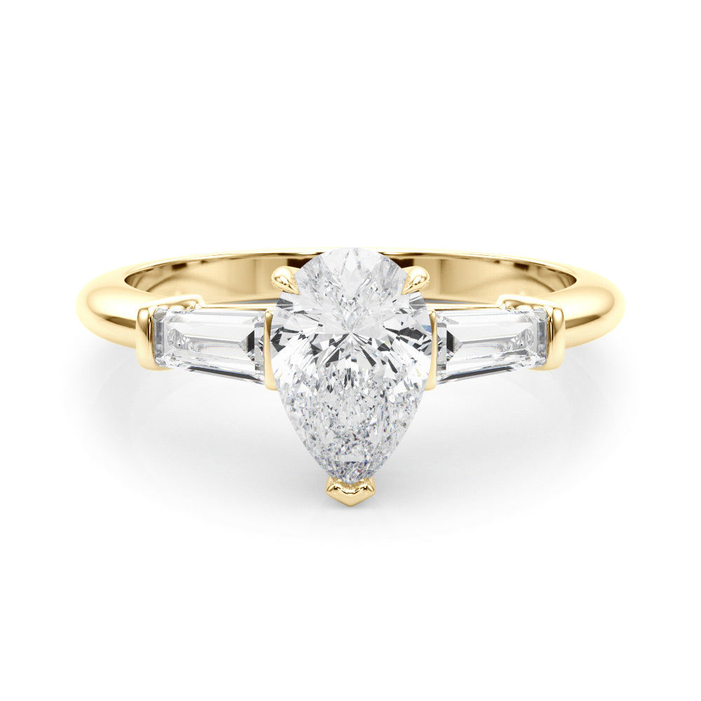 Pear Three-Stone Center Taper Baguette Sides Diamond Ring · 1.46 ct tw