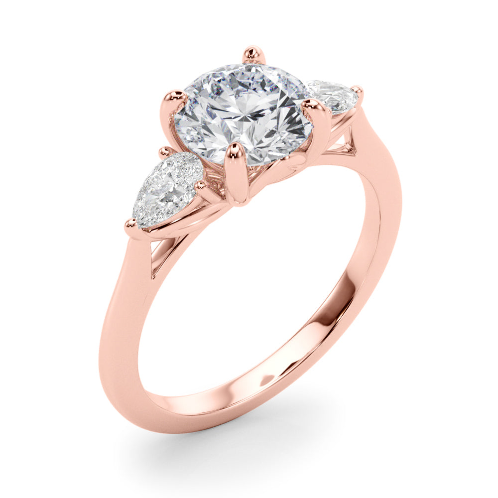 Round Three-Stone Center PS Sides Diamond Engagement Ring · 0.90 ct tw