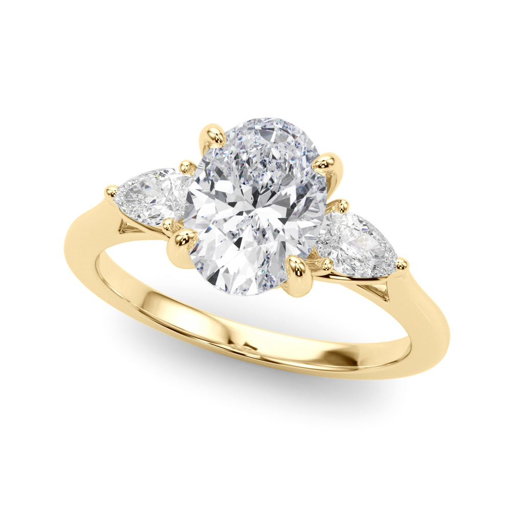 Oval Three-Stone Center PS Sides Diamond Engagement Ring · 0.40 ct tw
