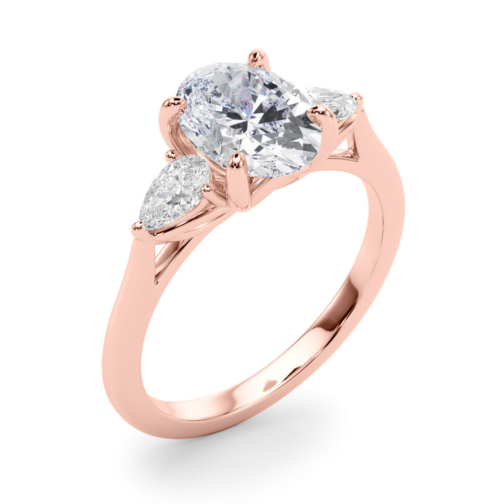 Oval Three-Stone Center PS Sides Diamond Engagement Ring · 0.40 ct tw