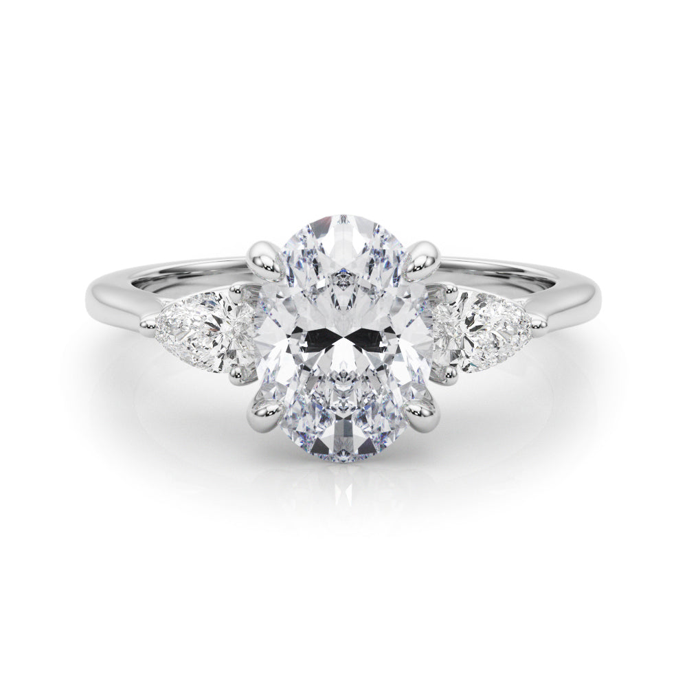 Oval Three-Stone Center PS Sides Diamond Engagement Ring · 0.40 ct tw