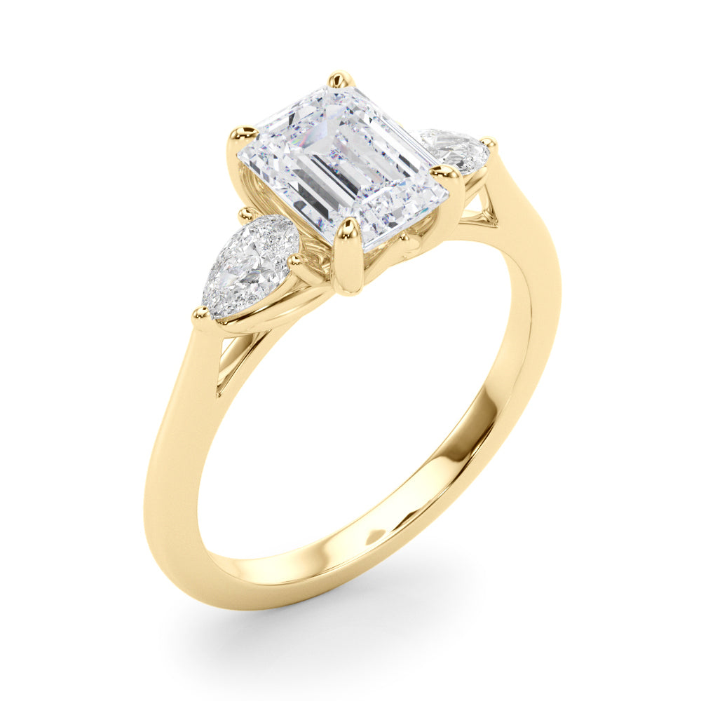 Emerald Three-Stone Cut Center PS Diamond Engagement Ring · 0.90 ct tw