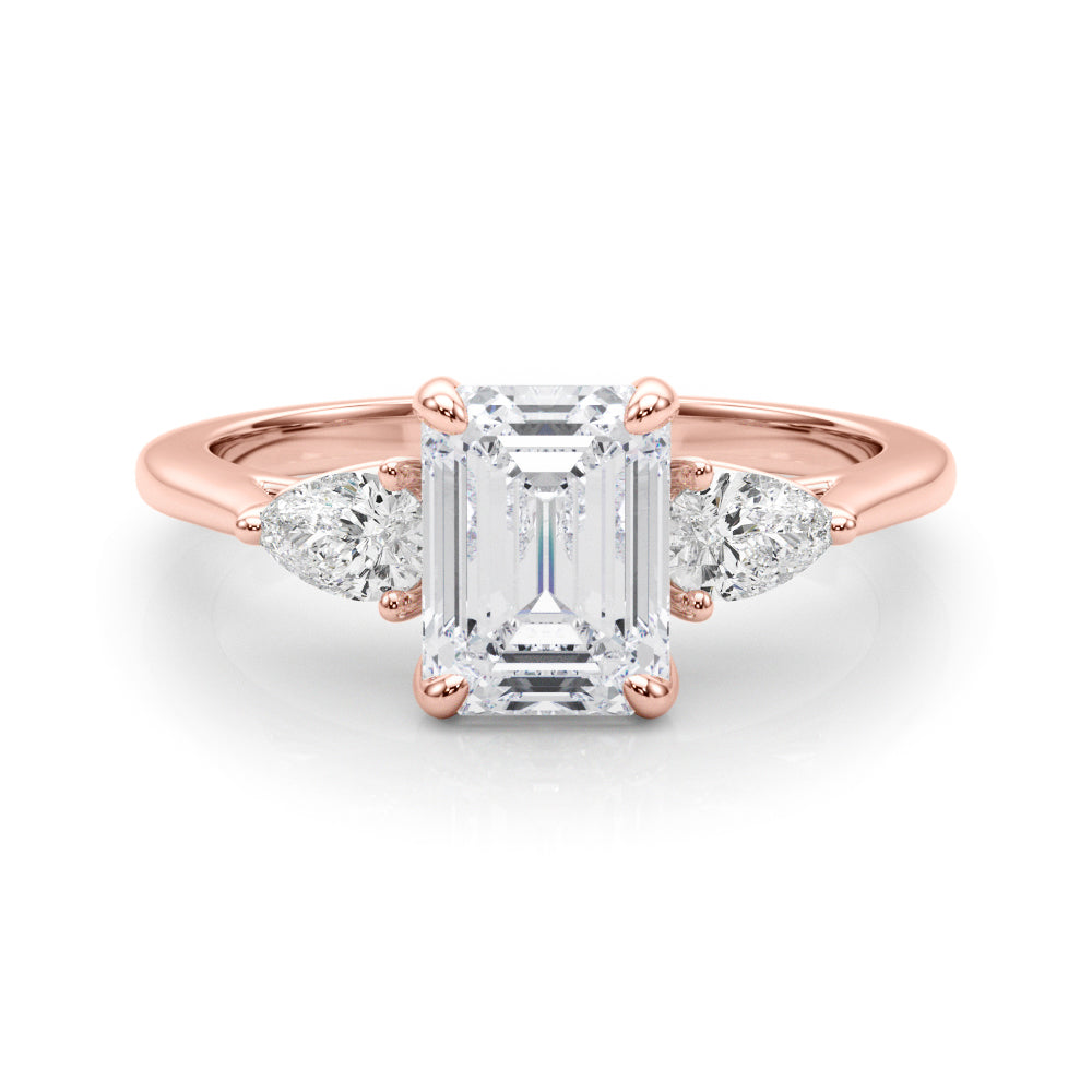 Emerald Three-Stone Cut Center PS Diamond Engagement Ring · 0.90 ct tw