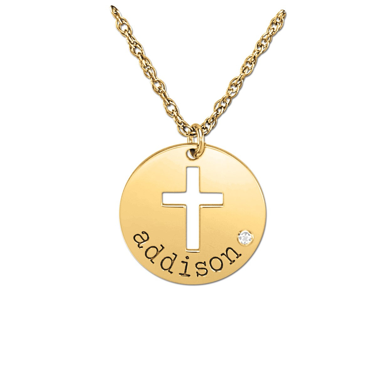14k W 16mm Diamond Accent Disc Religious Pendant