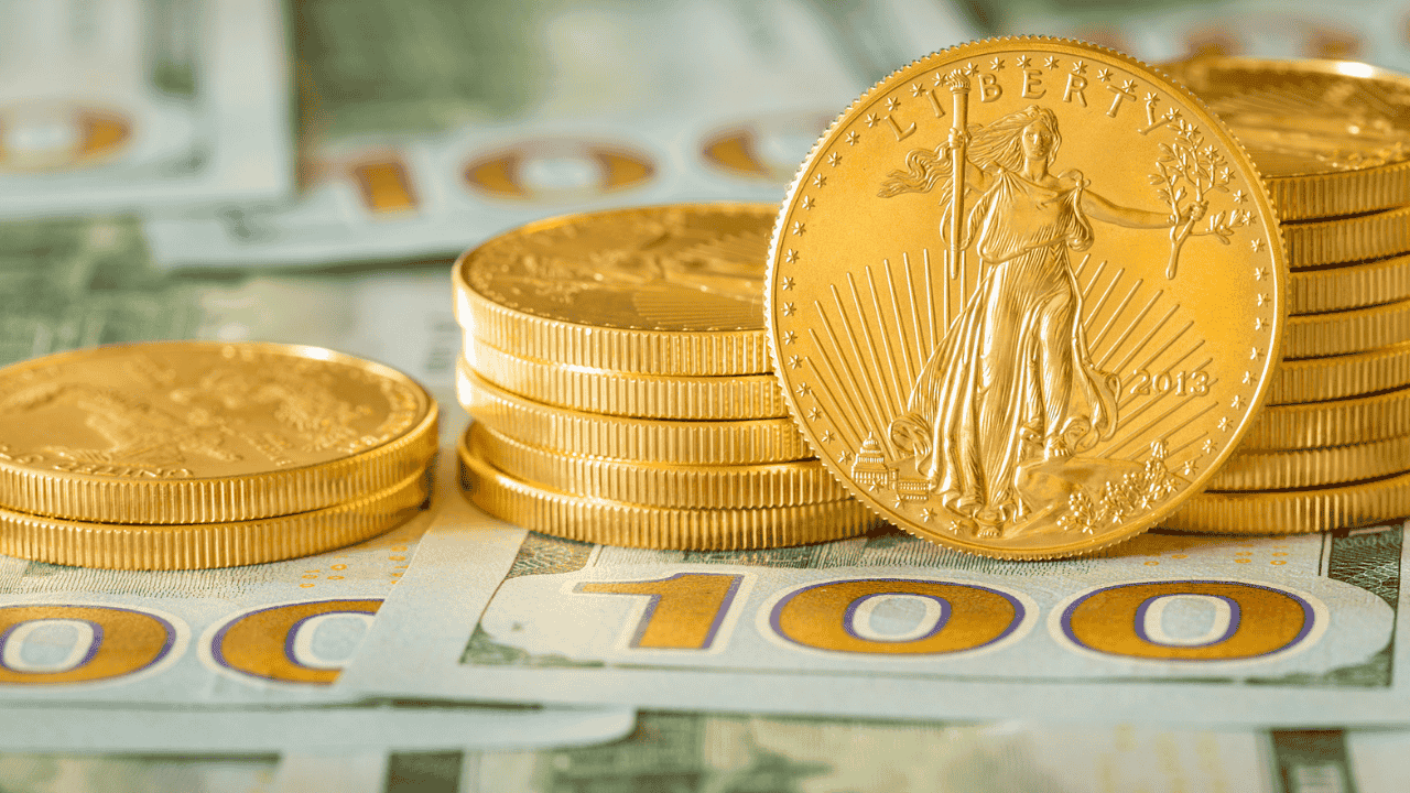 Assorted gold coins stacked