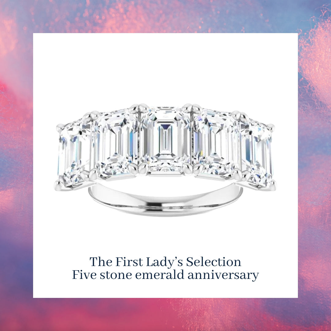 Five stone Emerald Lab Grown Anniversary Band