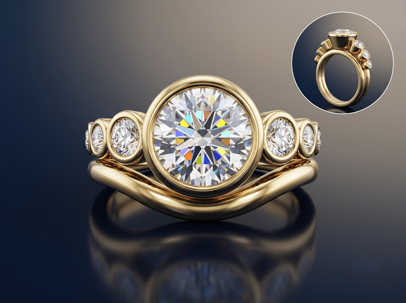 Bezel-set diamond ring in yellow gold