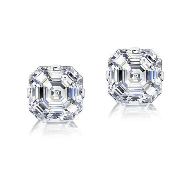 Asscher Cut Solitaire Lab Created Stud Earrings Discreetly in 18k Gold