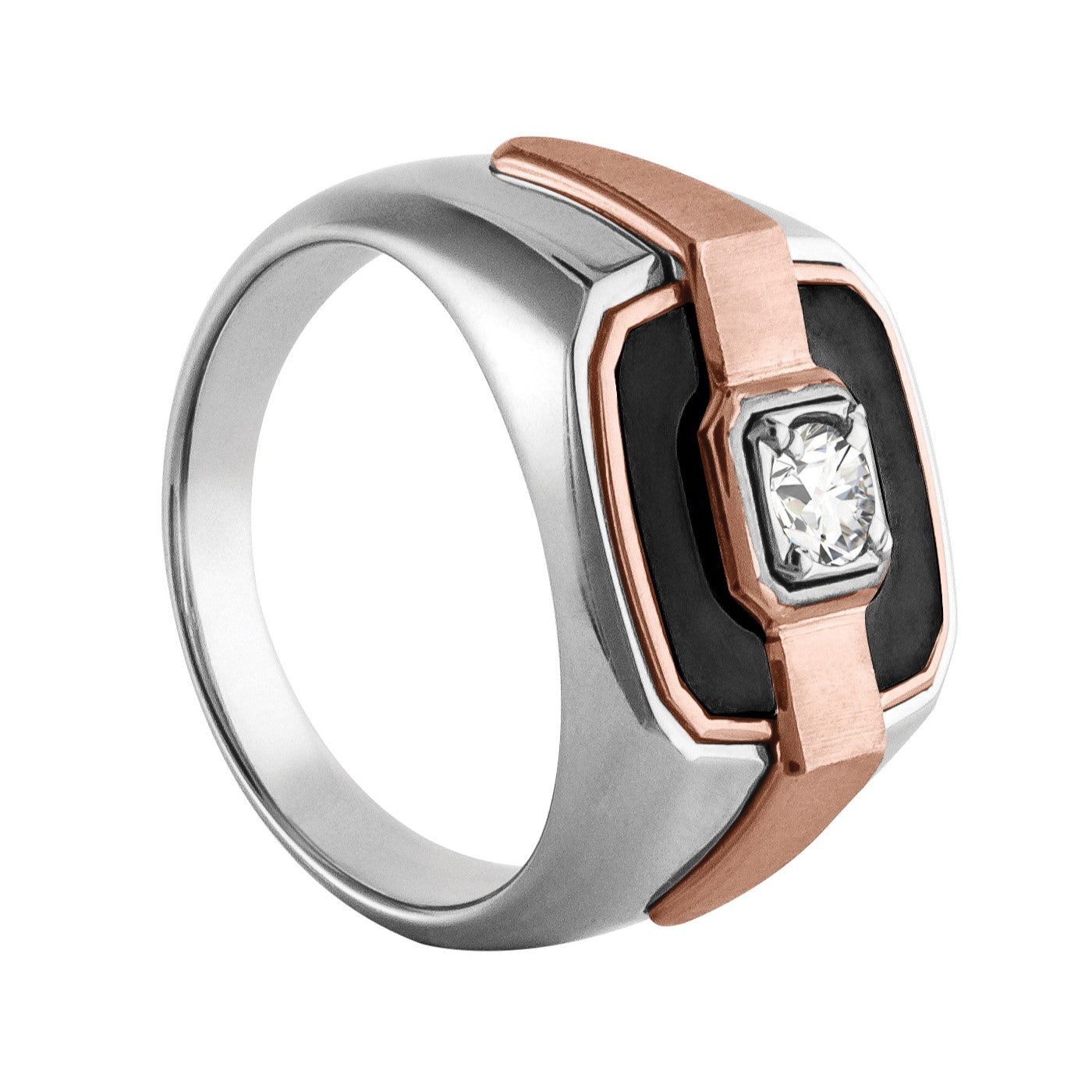 Round Men's White/rose Diamond Solitaire Ring · 0.33 ct tw