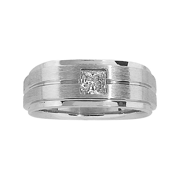 Square Gent's Satin Finish Diamond Solitaire Fashion Ring · 0.41 ct tw