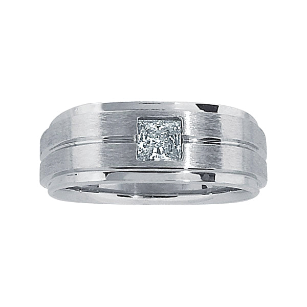 Square Gent's Satin Finish Diamond Solitaire Fashion Ring · 0.41 ct tw