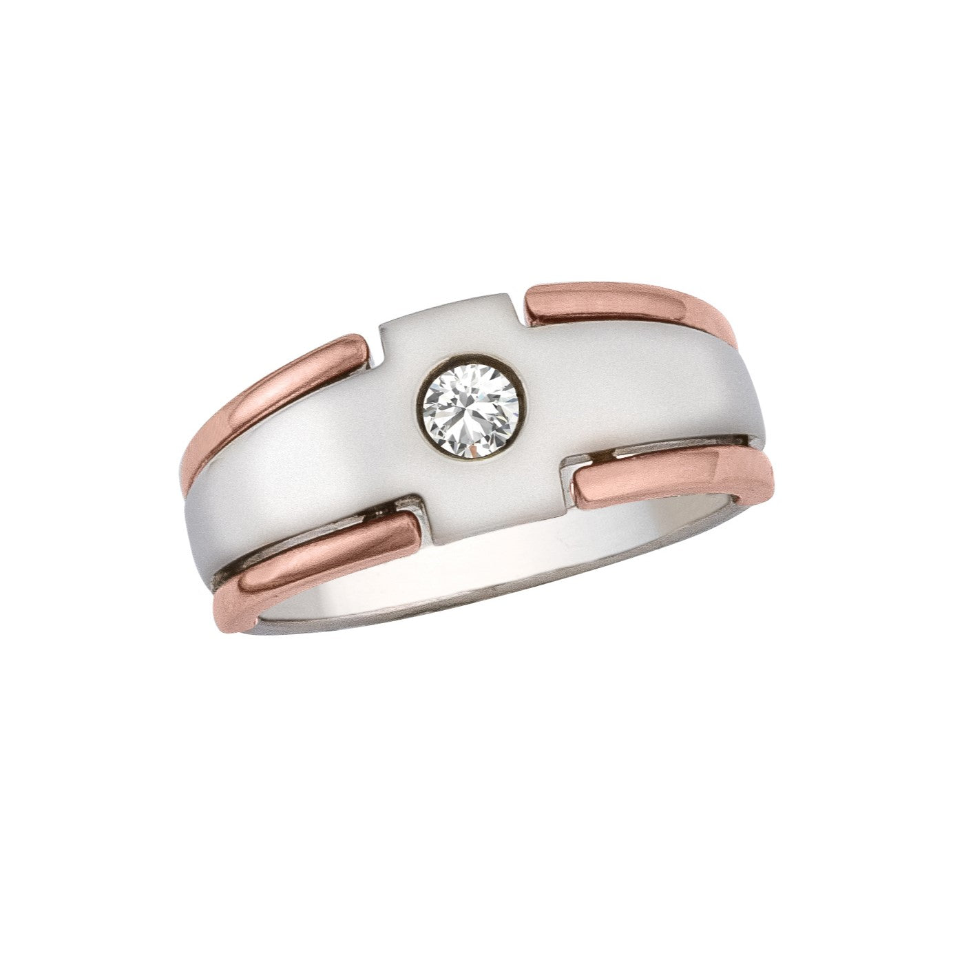 Round Gent's Two Tone Solitaire Diamond Ring · 0.20 ct tw