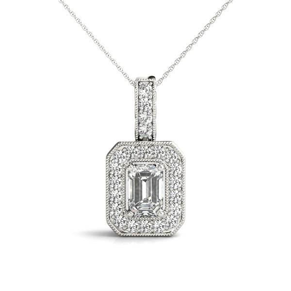 Emerald Halo Millgrain Diamond Pendant · 0.32 ct tw