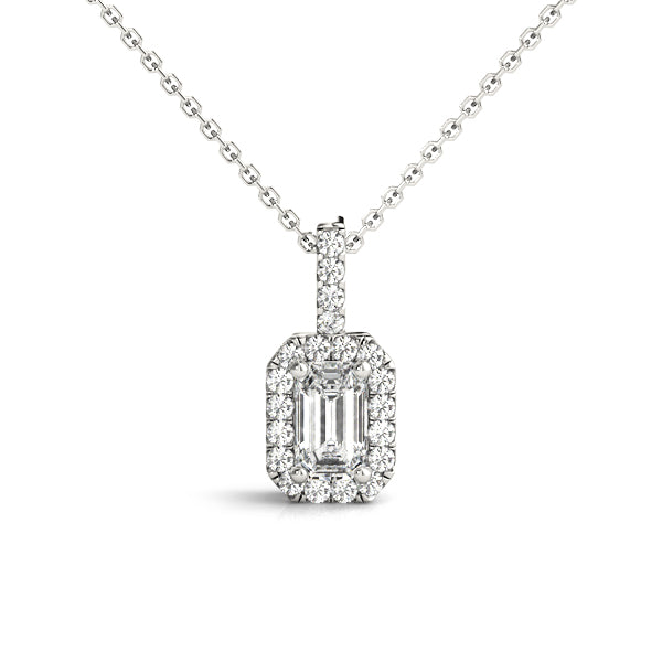 Emerald Cut Halo Diamond Pendant · 0.42 ct tw