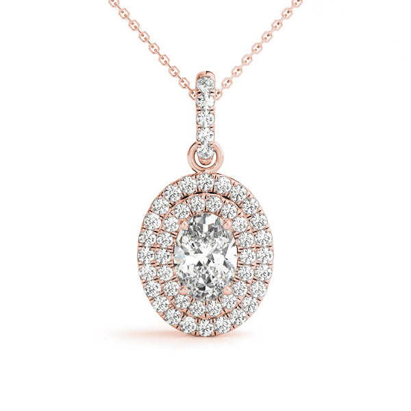 Oval Double Halo Diamond Pendant · 0.23 ct tw