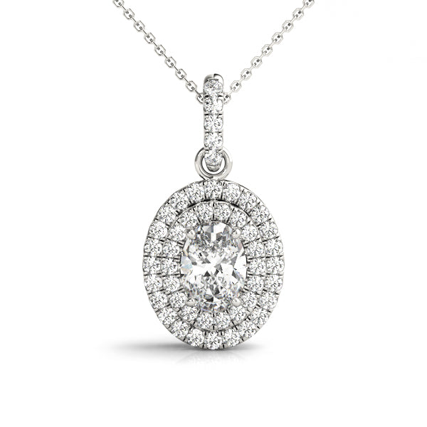 Oval Double Halo Diamond Pendant · 0.23 ct tw
