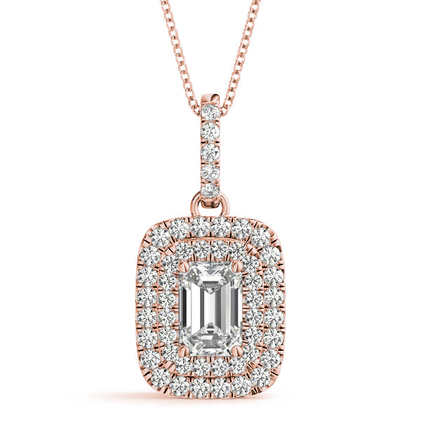Emerald Cut 8x6 Double Halo Diamond Pendant · 0.34 ct tw