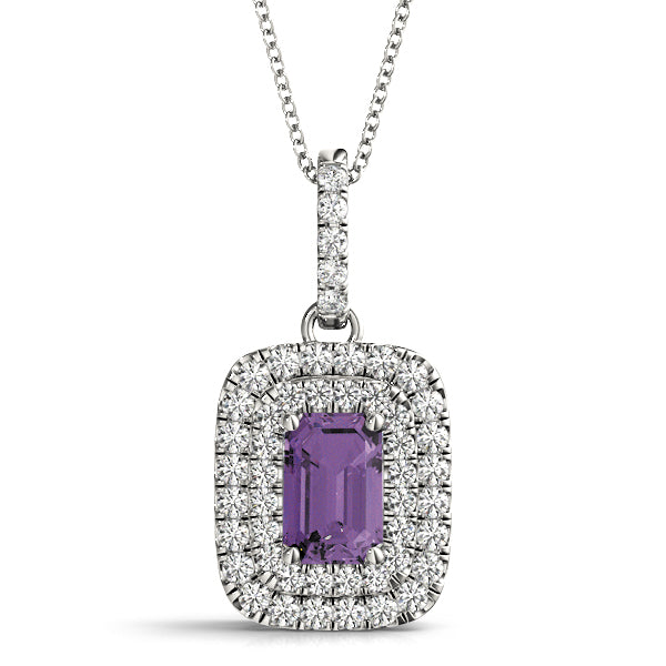 Emerald Cut 6x4 Double Halo Diamond Pendant · 0.27 ct tw
