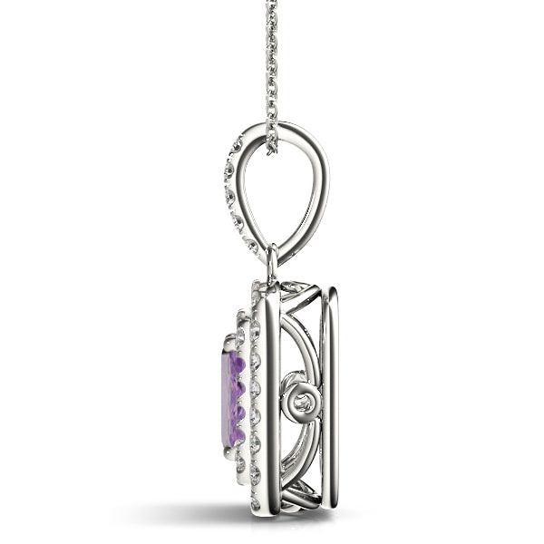 Emerald Cut 8x6 Double Halo Diamond Pendant · 0.34 ct tw