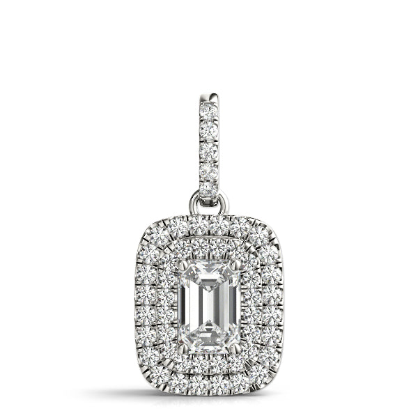 Emerald Cut 6x4 Double Halo Diamond Pendant · 0.27 ct tw