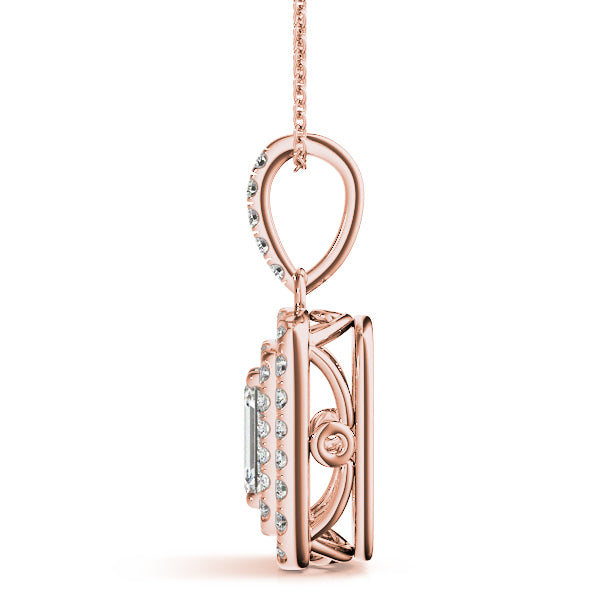 Emerald Cut 8x6 Double Halo Diamond Pendant · 0.34 ct tw