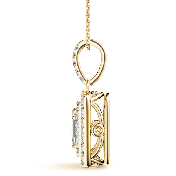 Emerald Cut 8x6 Double Halo Diamond Pendant · 0.34 ct tw
