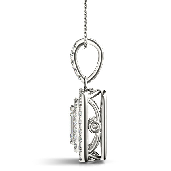 Emerald Cut 8x6 Double Halo Diamond Pendant · 0.34 ct tw