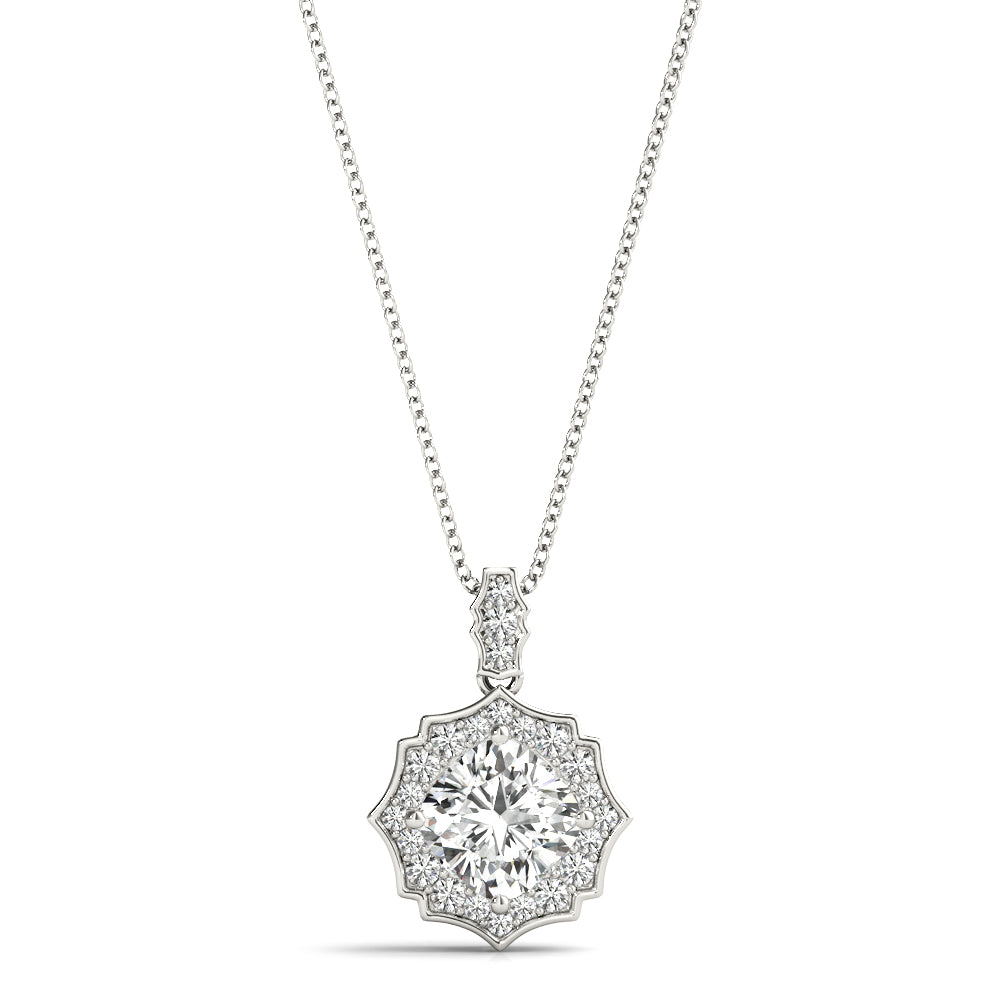 Cushion Scalloped Halo Diamond Pendant · 0.61 ct tw