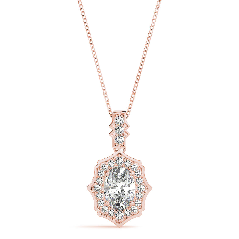 Oval Scalloped Halo Diamond Pendant · 0.52 ct tw