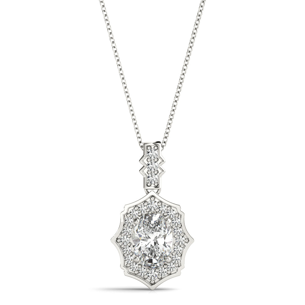 Oval Scalloped Halo Diamond Pendant · 0.52 ct tw
