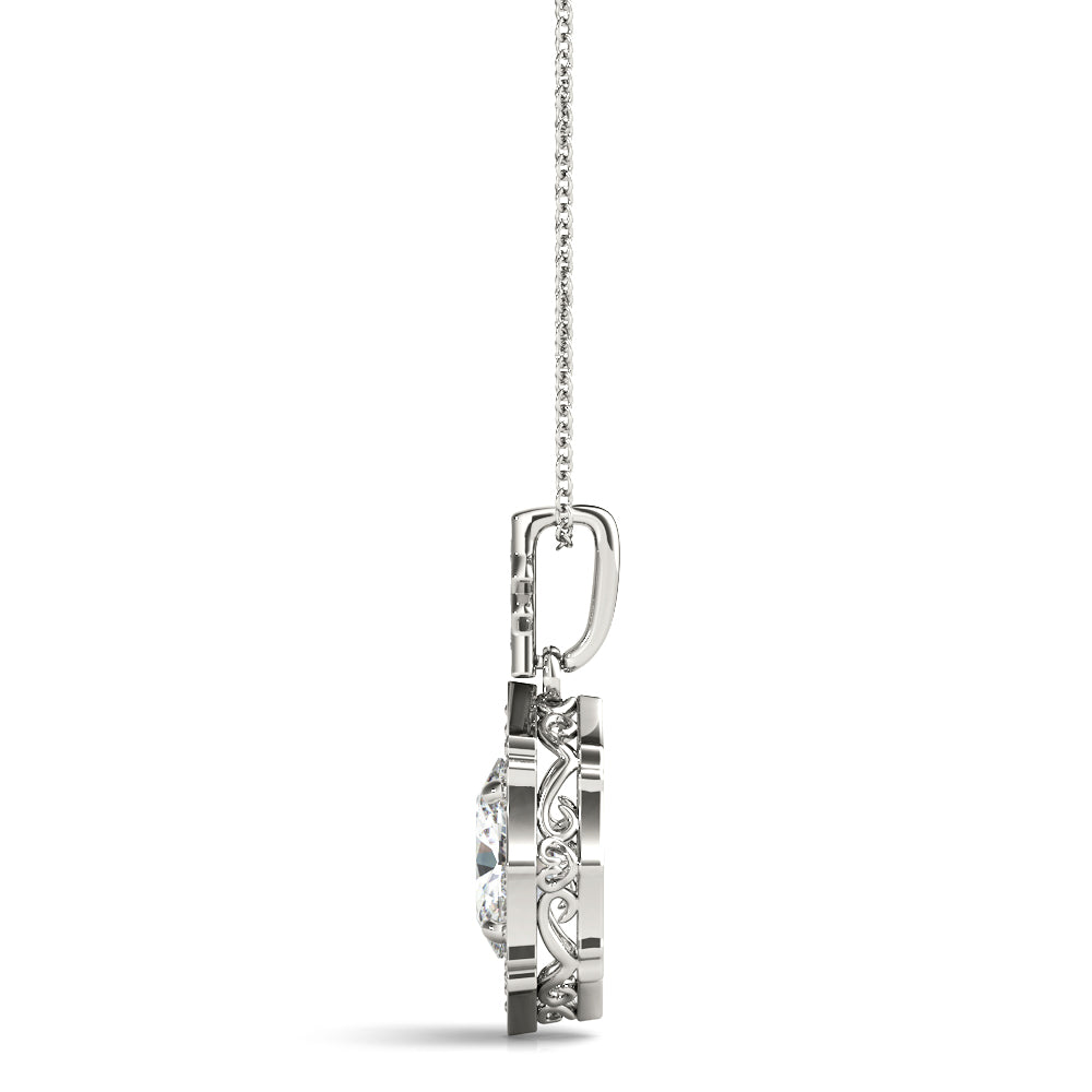Oval Scalloped Halo Diamond Pendant · 1.10 ct tw