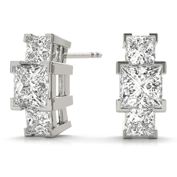 Square Three-Stone Diamond Earrings · 0.92 ct tw