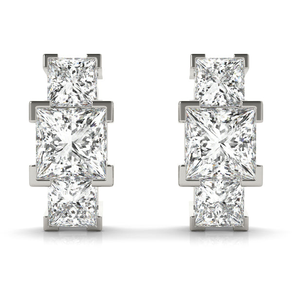 Square Three-Stone Diamond Earrings · 3.14 ct tw