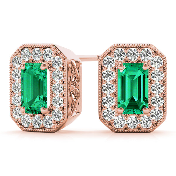 Emerald Halo Diamond Earrings · 0.98 ct tw