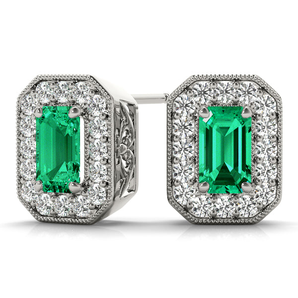 Emerald Halo Diamond Earrings · 1.56 ct tw