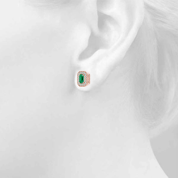Emerald Halo Diamond Earrings · 0.98 ct tw
