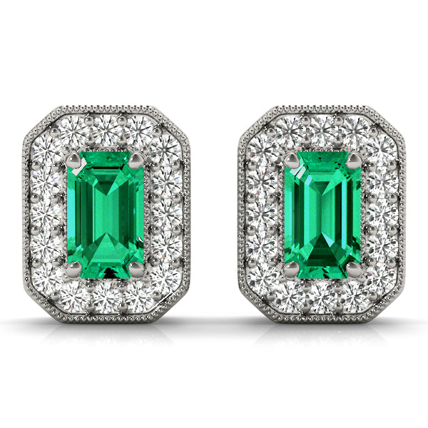 Emerald Halo Diamond Earrings · 1.56 ct tw