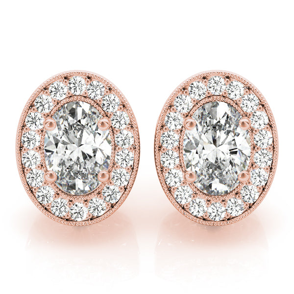 Oval Halo Millgrain Diamond Earrings · 0.48 ct tw
